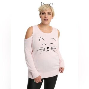 Hot topic cold shoulder cat face embroidered sweater nwot